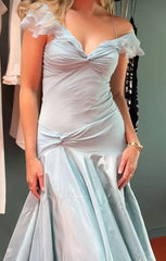 Aimishang Elegant A Line Off The Shoulder Light Blue Evening Dresss Long Prom Dress Formal Dress