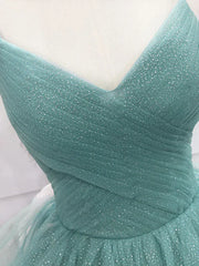 Sparkling Quinceanera Dress V Neck Tulle Long Prom Dress Green Sweet Dress Floor Length