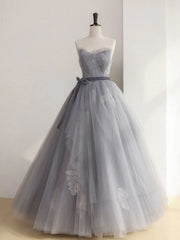 Gray tulle lace long prom dress sweet 16 dress A Line Off Shoulder december wedding guest dress