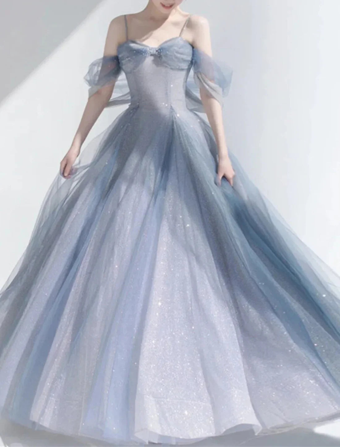 Ball Gown Party Dresses Glittering Dress Wedding Guest Prom Floor Length Sleeveless Off Shoulder Tulle with Glitter Beautiful