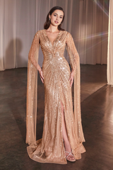 Aimishang Fashion Dresses Formal Cape Sleeve Slit Gown Prom Dress Charming Evening Party Dress