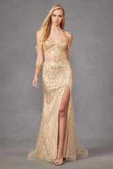 Aimishang Elegant Evening Dress Fitted Sequin Off Shoulder Corset Slit Gown Prom Dresses