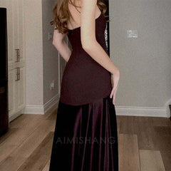 Aimishang Elegant Strapless Satin Long Prom Dress Fashion Evening Party Dress Women's Dresses