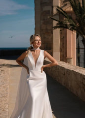 Aimishang Dress Wholesale Mermaid Deep V-neck line Satin Elegant Wedding Dress Floor-Length Bridal Grown