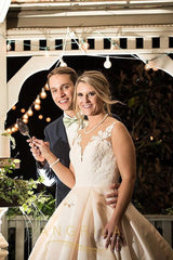 A-Line/Princess Lace Applique Illusion Wedding Dresses