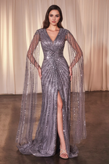 Aimishang Fashion Dresses Formal Cape Sleeve Slit Gown Prom Dress Charming Evening Party Dress