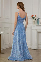 Spaghetti Straps Prom Dresses Sequin Long Formal Ball Gowns Sparkly A-Line Evening Party Gown Wholesale