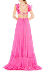 Aimishang Elegant Hot Pink Ruffle Shoulder Long Prom Dress Charming Evening Party Dress Graduation Dress