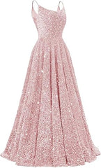 Spaghetti Straps Prom Dresses Sequin Long Formal Ball Gowns Sparkly A-Line Evening Party Gown Wholesale