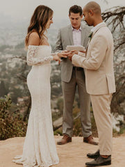 Elegant Lace Off-the-shoulder Neckline Mermaid Wedding Dresses Floor Length Beautiful