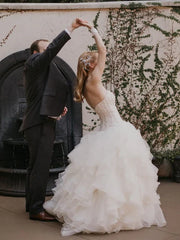 Simple Strapless Off-The-Shoulder Tulle Tiered Princess Wedding Dresses Gowns Beautiful