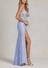 Aimishang Dress Wholesale Lavender Lace Long Prom Dress Charming Evening Party Dress With Slit