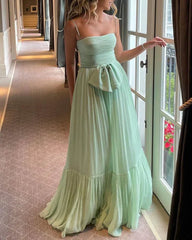 Wholesale Light Green Pleated Tulle Spaghetti Strap Prom Dress Party Dress Charming Evening Dress