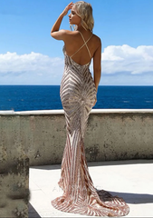 Aimishang Sexy Sheath Sweep Train V-neck Sequined Long Prom Dresses Charming Evening Party Dress