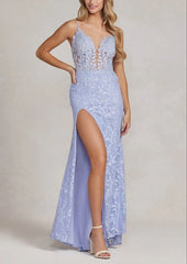 Aimishang Dress Wholesale Lavender Lace Long Prom Dress Charming Evening Party Dress With Slit