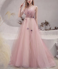 Pink Tulle with Beadings Spaghetti Strap Long Formal Dress Junior Prom Dress Charming Wholesale