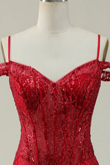 Burgundy Mermaid Cold Shoulder Long Prom Dress V-neck Sexy