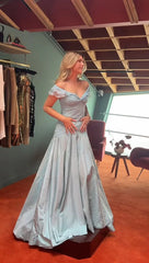 Aimishang Elegant A Line Off The Shoulder Light Blue Evening Dresss Long Prom Dress Formal Dress