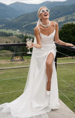 Aimishang Dress Wholesale Mermaid Beach Satin Wedding Dress Charming Bridal Gown No With Veil And Necklace