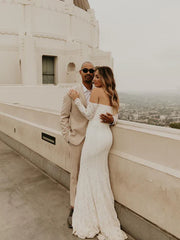 Elegant Lace Off-the-shoulder Neckline Mermaid Wedding Dresses Floor Length Beautiful