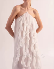 Aimishang Elegant Ruffles Edge Backless Long Prom Dress Women Off Shoulder Maxi Dress Fashion Beach Evening Party Dress