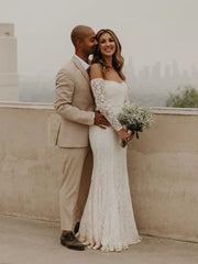 Elegant Lace Off-the-shoulder Neckline Mermaid Wedding Dresses Floor Length Beautiful