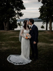 Dreamy Lace Sweetheart Neckline Long Seleeve Mermaid Wedding Dresses Elegant