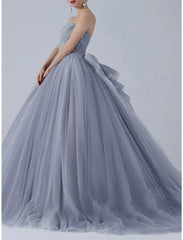 Ball Gown Prom Dresses Luxurious Dress Quinceanera Prom Sweep / Brush Train Off Shoulder Organza Sleeveless with Bow(s) Pleats