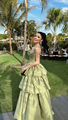 A-Line Green Prom Dress Wedding Party Evening Dress Charming Long Formal Dress