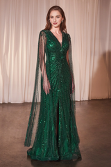 Aimishang Fashion Dresses Formal Cape Sleeve Slit Gown Prom Dress Charming Evening Party Dress