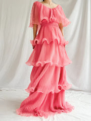 Watermelon Red Chiffon A-Line Tiered Elegant Long Party Dress Charming Wholesale