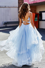 Aimishang Elegant Evening Dress Ruffle Ruched Plunging V Neck Prom Dresses Tulle Dress
