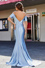 Aimishang Elegant Prom Dresses Off Shoulder Pleated Stretch Satin Gown