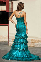 Aimishang Evening Dress Elegant High Slit Ruffle Tiered Skirt Tulle Dress Prom Dresses