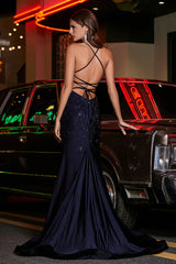 Aimishang Elegant Prom Dresses Open Back High Slit Fitted Jersey Gown Evening Dress