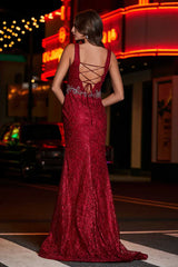 Aimishang Elegant Evening Dress Open Back Plunging V Neck Prom Dresses Lace Gown
