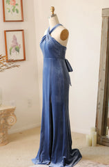 Handmade Velvet Halter Bridesmaid Dress With Slit And Free Multiple Style Long Maxi Formal Gown