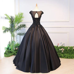 Black Satin Long Party Dress Evening Gown A Line Floor Length Prom Dress Elegant