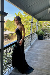 Simple A Line Spaghetti Straps Black Long Prom Dresses