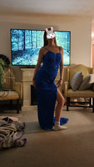 33857 - Striking  Deep V-Neck Side Split Appliques Mermaid Hot Long Prom Formal Dress