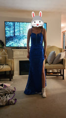 33857 - Striking  Deep V-Neck Side Split Appliques Mermaid Hot Long Prom Formal Dress
