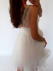 Elegant White Tulle Homecoming Dresses Lace Appliques