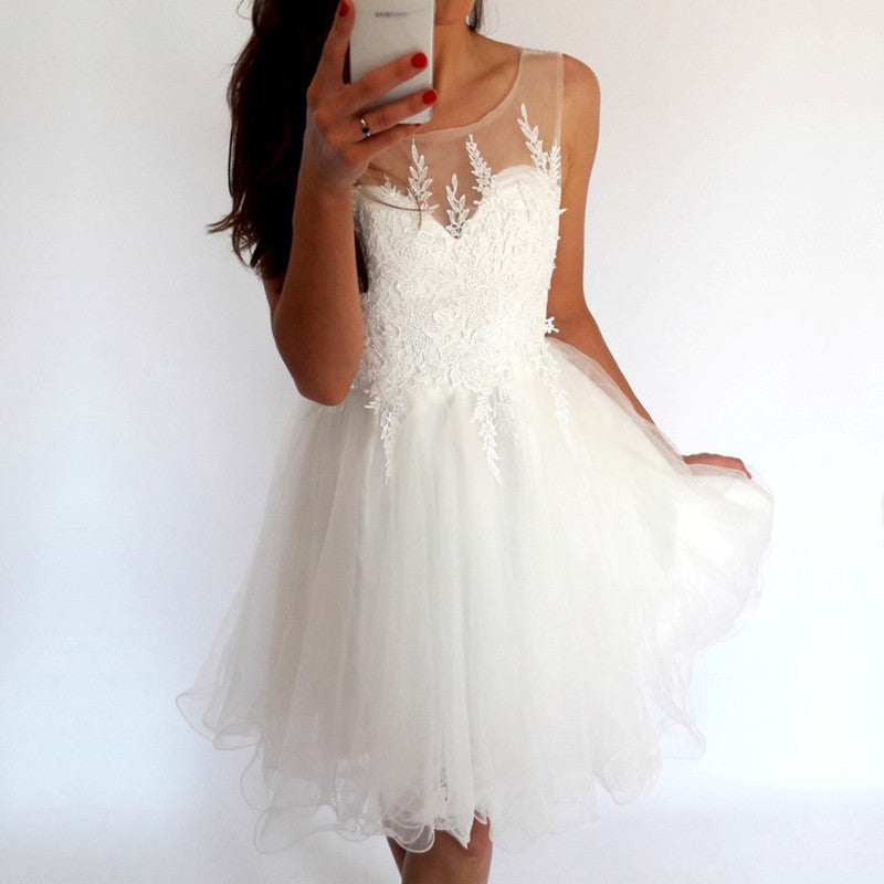Elegant White Tulle Homecoming Dresses Lace Appliques
