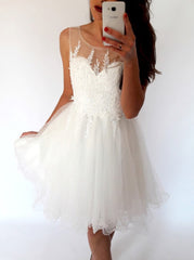 Elegant White Tulle Homecoming Dresses Lace Appliques