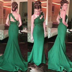 Lace Appliques One Shoulder Mermaid Bridesmaid Dresses