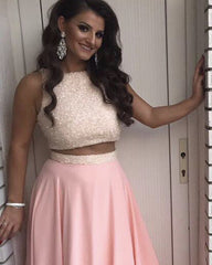 Luxury Sequins Top Long Chiffon Prom Dresses Two Piece