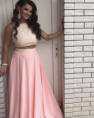 Luxury Sequins Top Long Chiffon Prom Dresses Two Piece