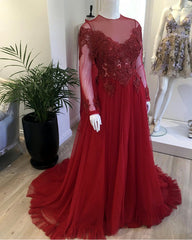 Sheer Long Sleeves Tulle Evening Dresses Leg Split Prom Gowns