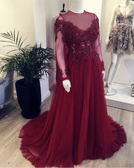 Sheer Long Sleeves Tulle Evening Dresses Leg Split Prom Gowns