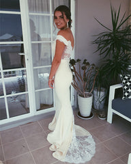 Elegant V-neck Off The Shoulder Mermaid Appliques Prom Dresses